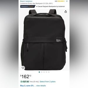 Black, new with tags Lulu Lemon backpack!!
